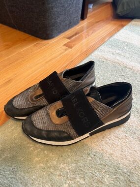 Michael Kors Men’s Black and Bronze Slip-On Sneakers with Elastic Strap